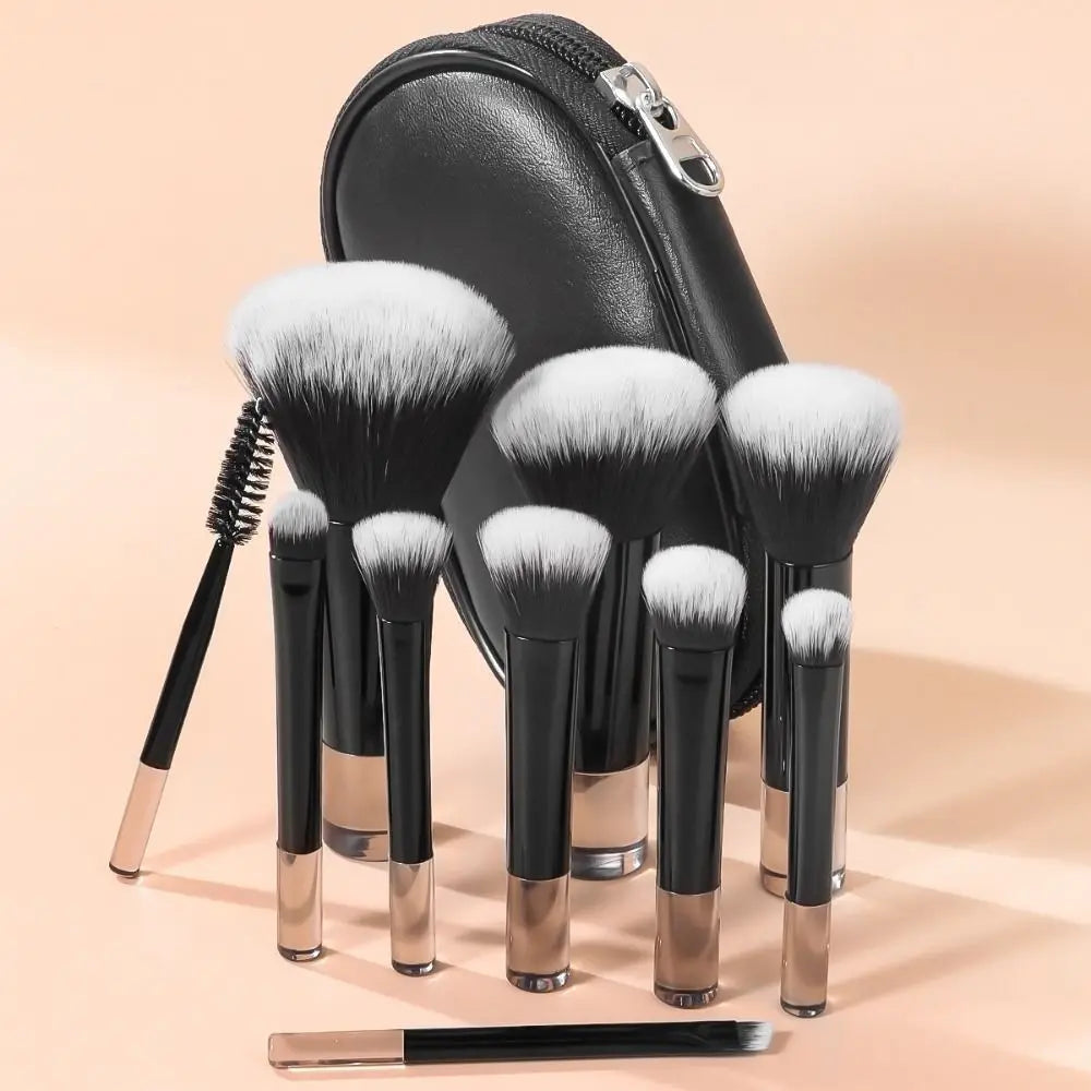 10-Piece Crystal Handle Makeup Brush Set with Storage Bag