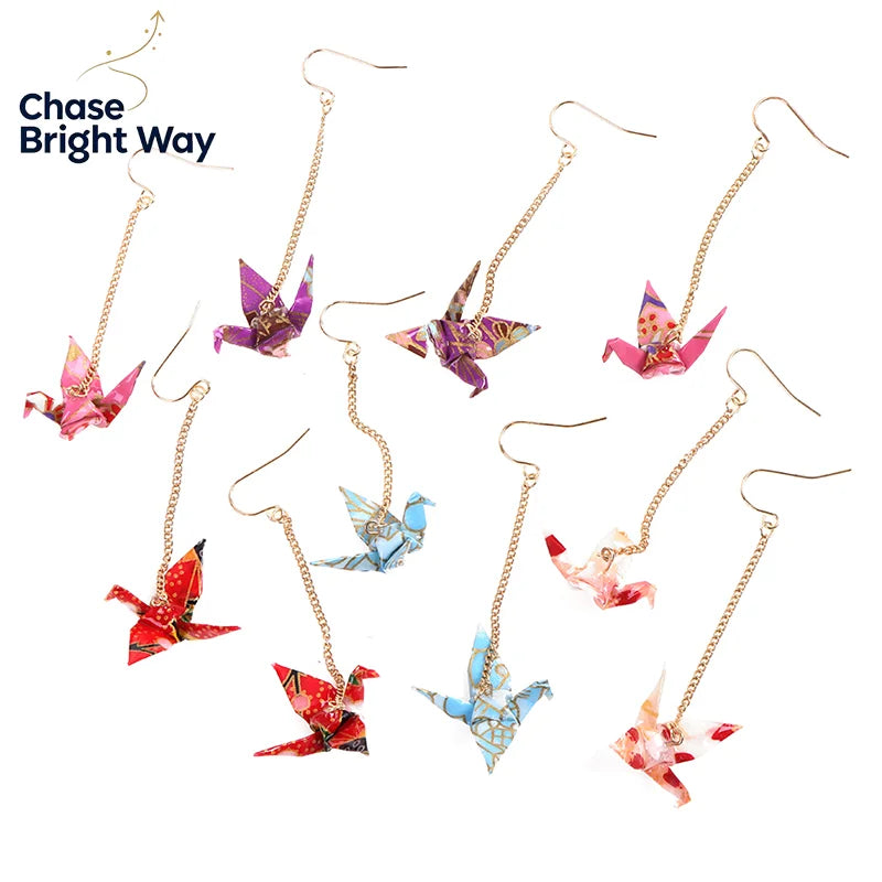 Origami Crane Dangle Earrings – Handcrafted Paper Bird Jewelry