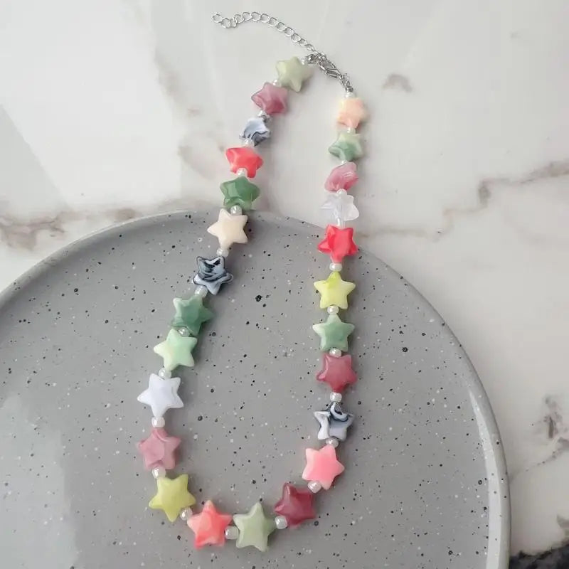 Y2K Heart Beaded Choker Necklace – Colorful Adjustable