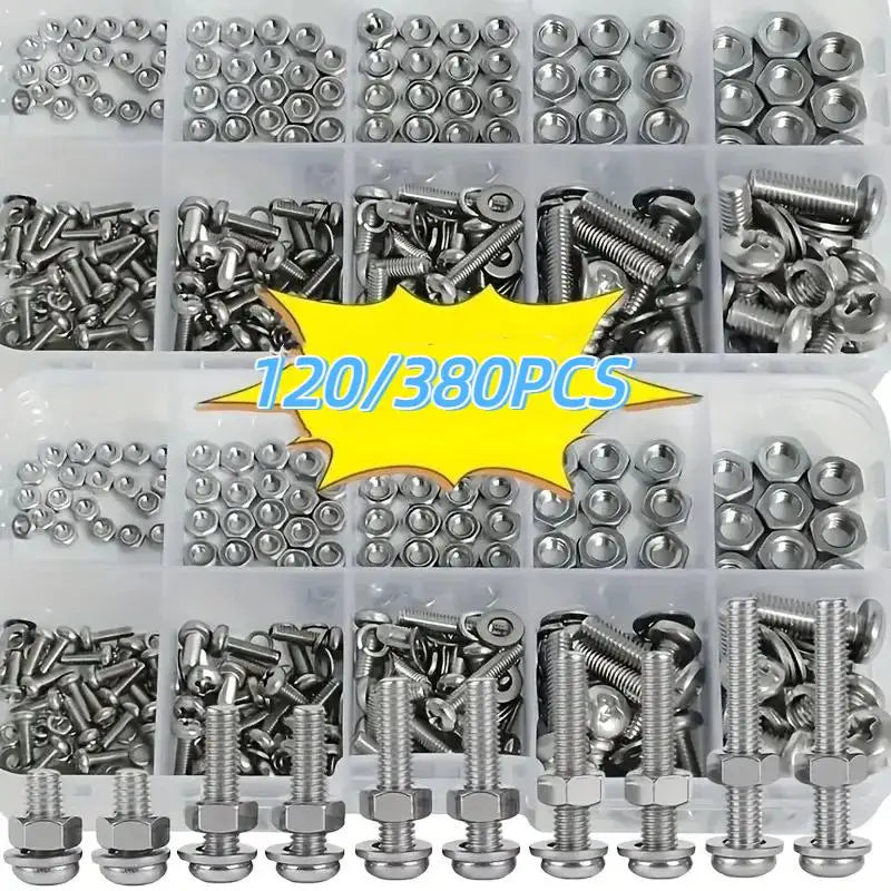 M2–M5 Hex Bolt Nut & Washer Kit – 120 or 380 Pieces