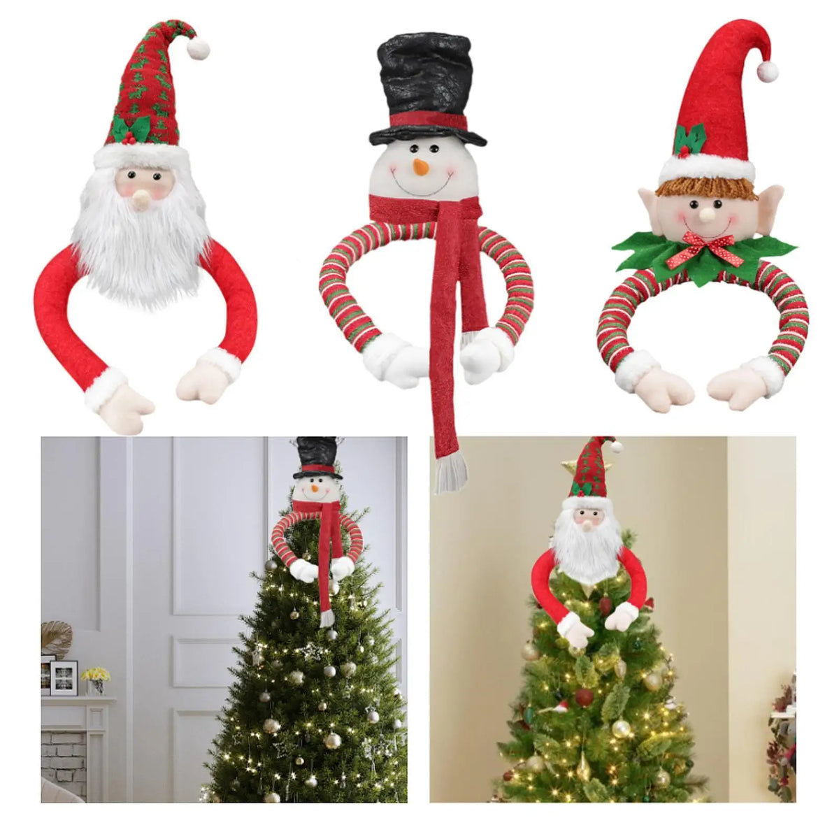 Plush Christmas Tree Topper Doll – Santa, Snowman & Elf