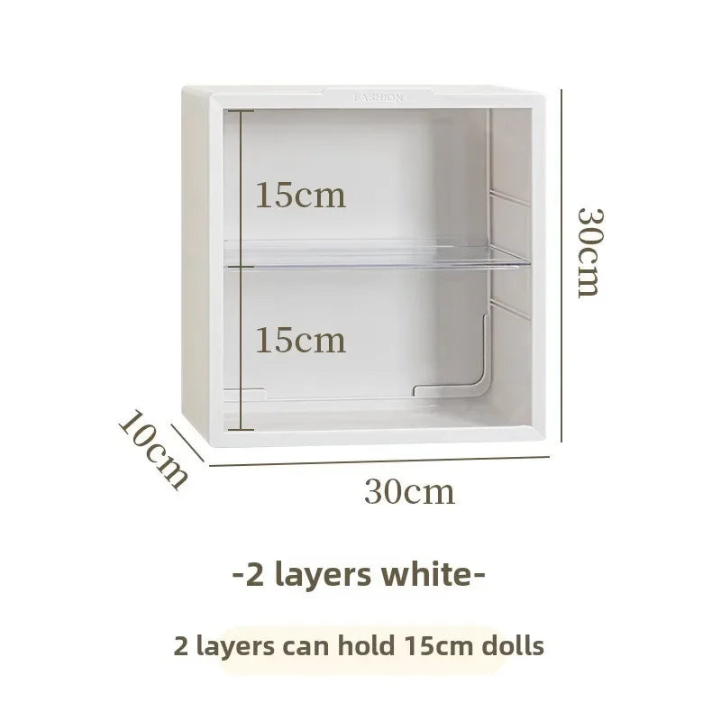 Plush Doll Display Case 2/3-Tier Dustproof Flip Lid 28cm