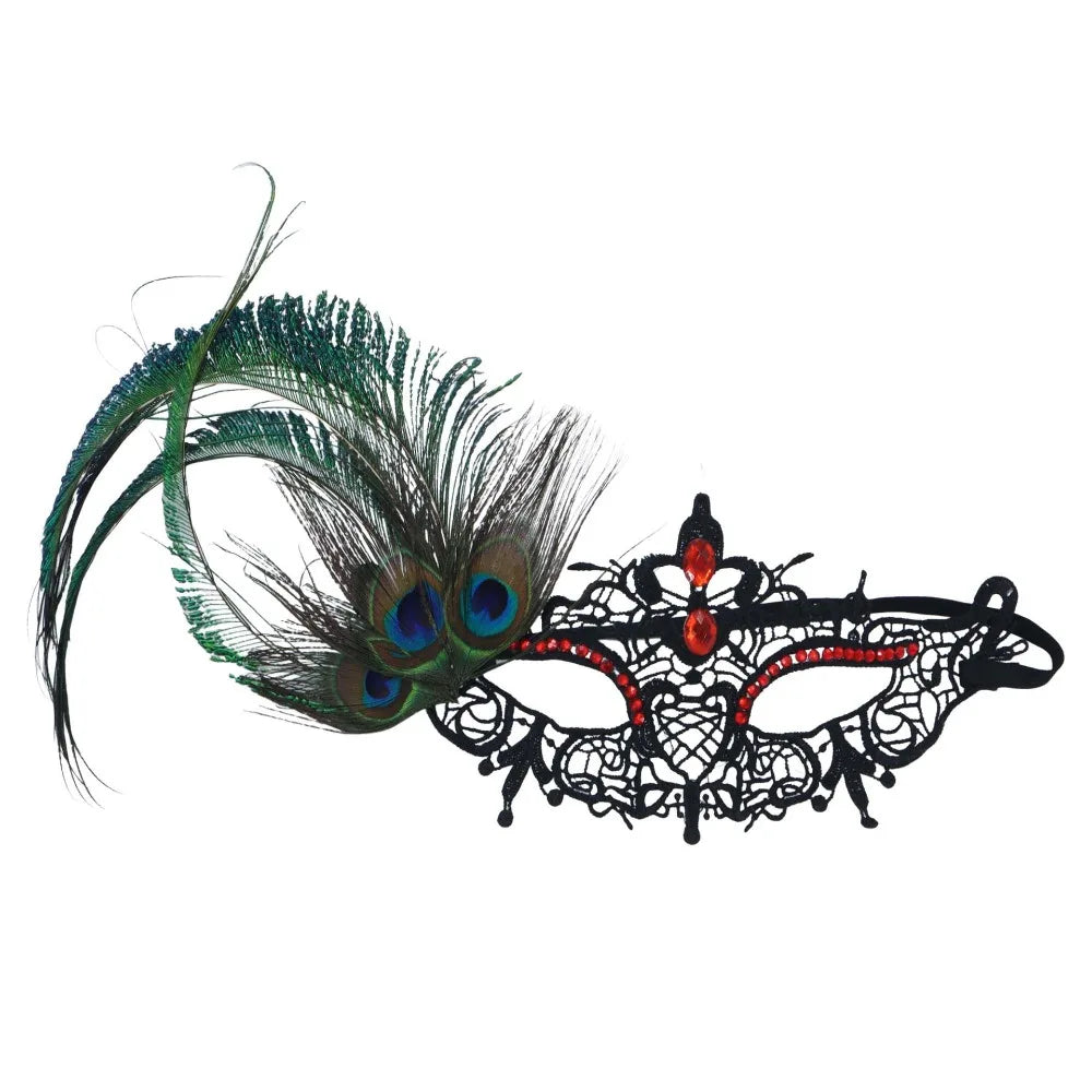 Rhinestone Half Face Masquerade Mask – Peacock Feather Venice