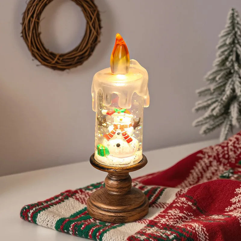 Water-Filled Snow Globe Candle Lamp – Christmas Night Light