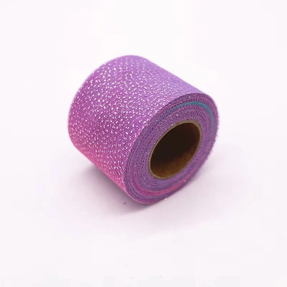 25 Yards Rainbow Tulle Mesh Ribbon – Silver Glitter Dot 6cm