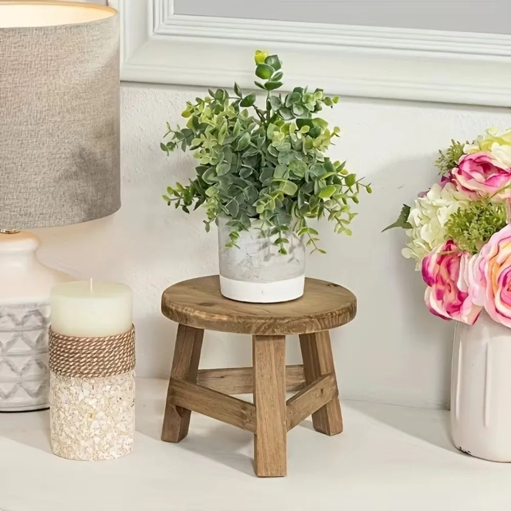 Wooden Mini Plant Stand – Round Bonsai & Succulent Pot Holder