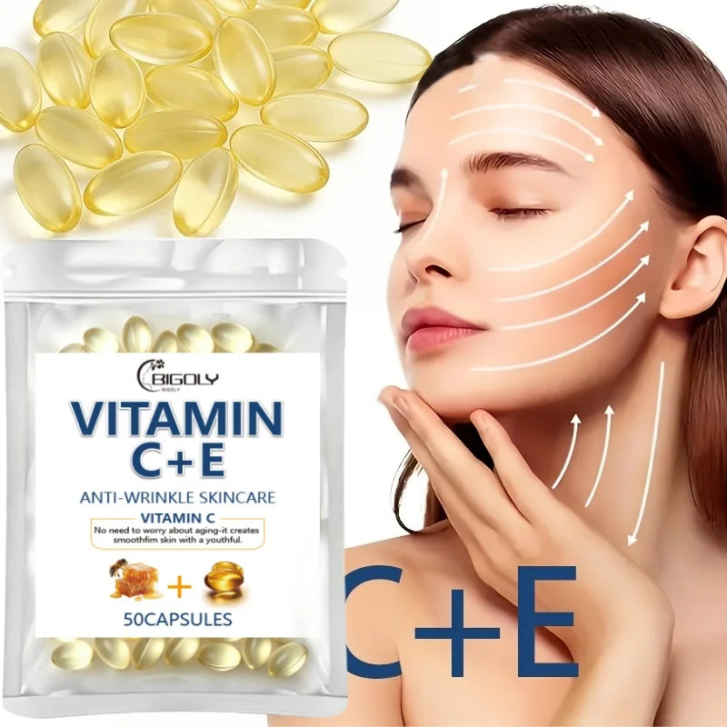 Vitamin C & E Facial Essence Oil Capsules – 50 Pack Hydrating