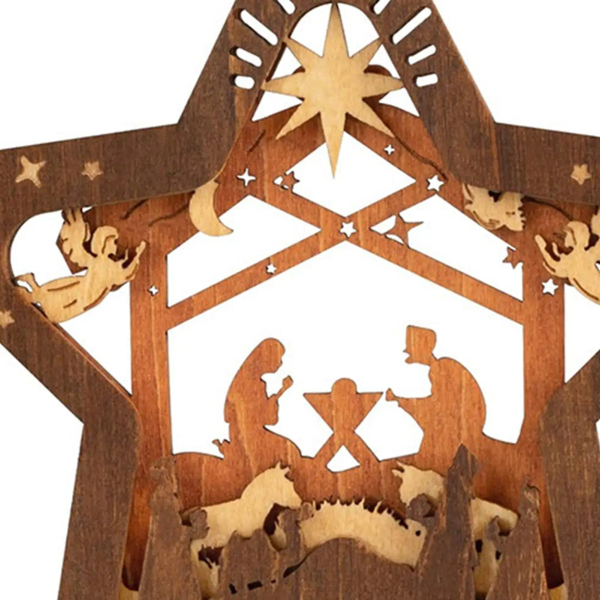Star Shape Wooden Nativity Scene Christmas Ornament