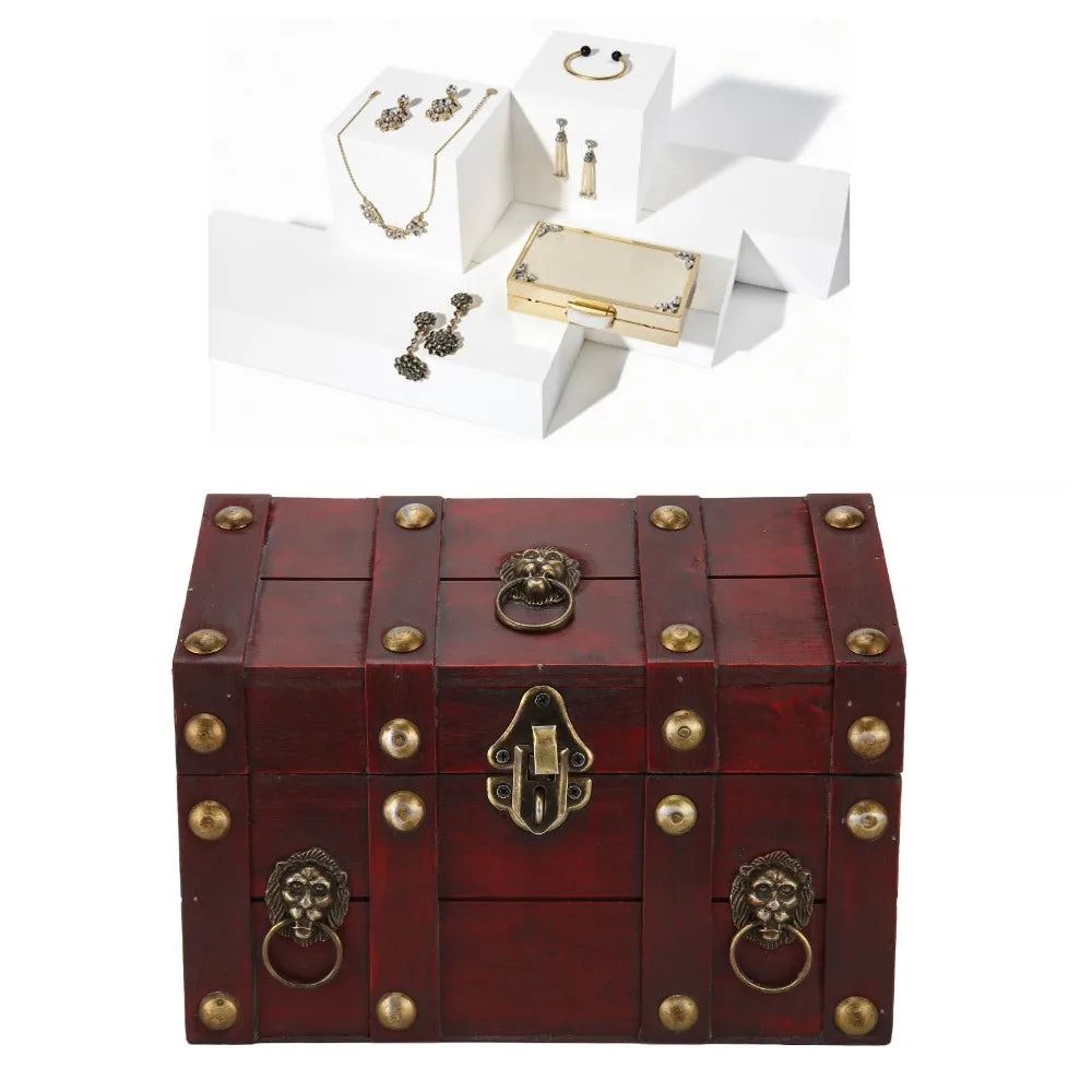 Vintage Wooden Storage Box with Combination Lock | Red Chest