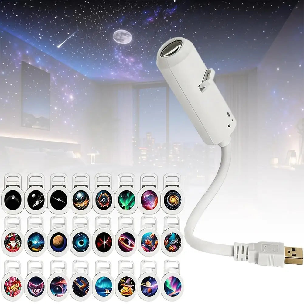 USB Galaxy Star Projector – Interchangeable Film Discs Night Light