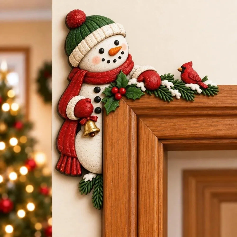 Wooden Christmas Door Frame Corner Decor – Holiday Topper