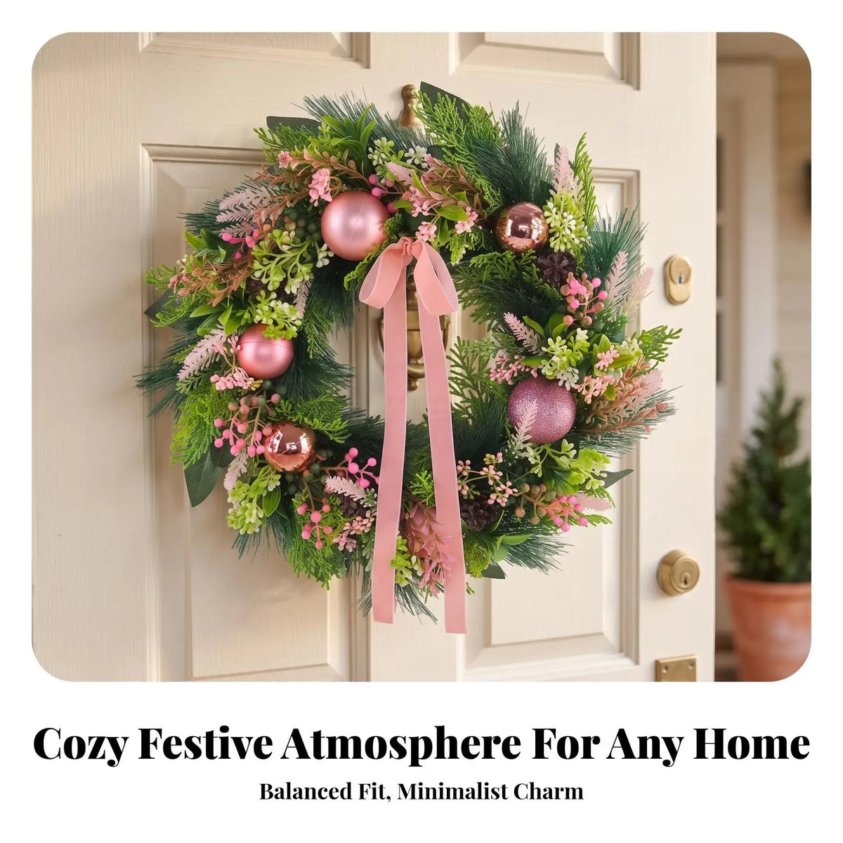 Pink Christmas Wreath – Door & Wall Hanging Decoration 45cm