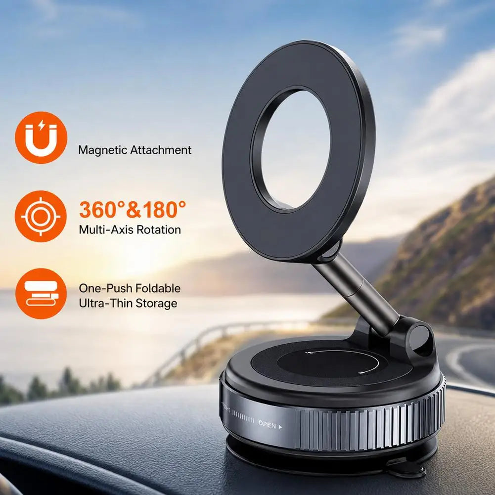 Magnetic Vacuum Car Phone Mount – 360° Rotating Suction