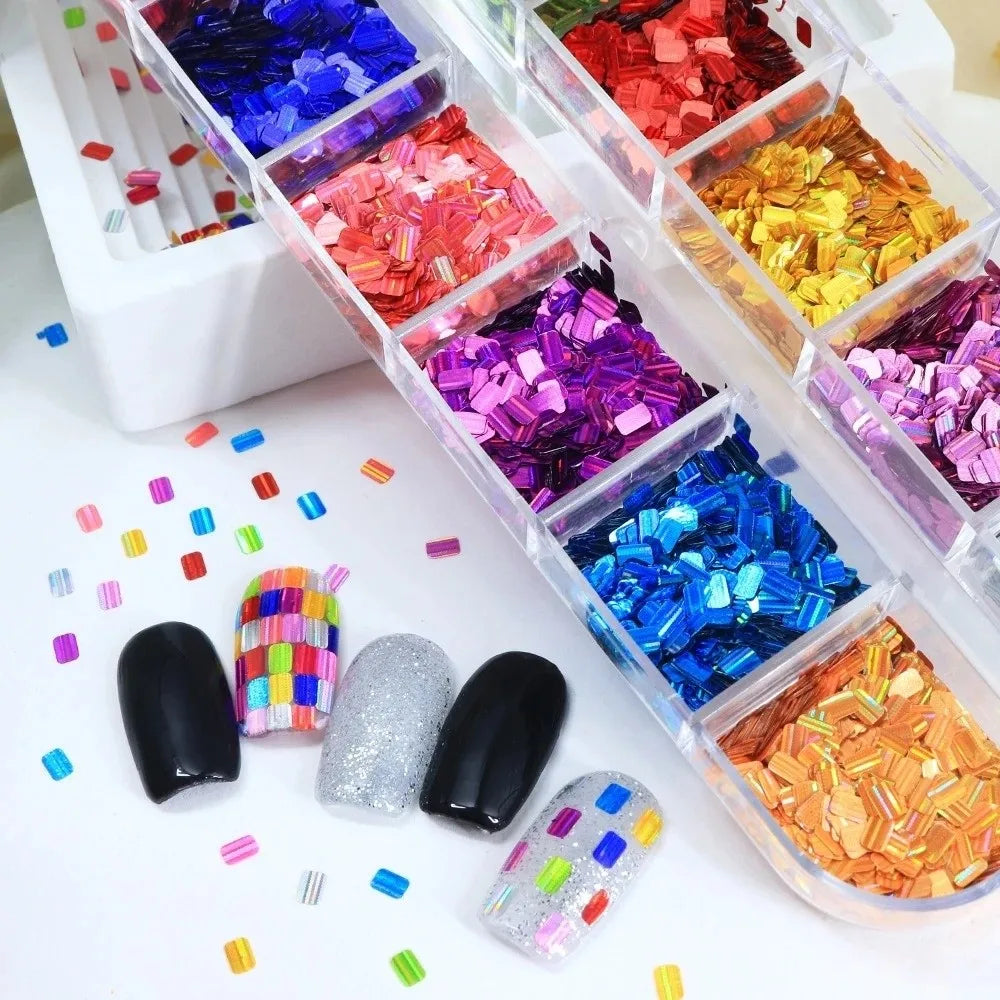 12-Grid Holographic Nail Art Sequins – Laser Glitter Flakes
