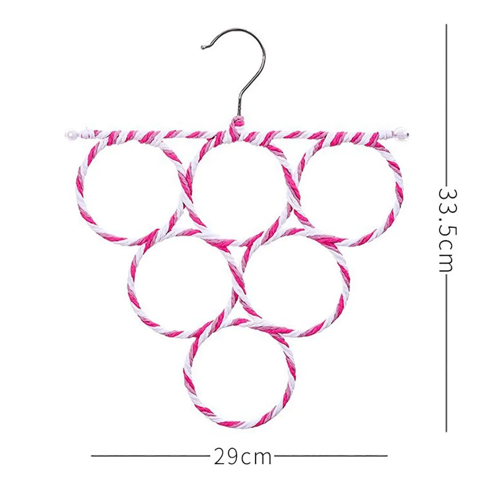 Rattan Weave Scarf Hanger – Multi-Ring Iron Wardrobe Organizer