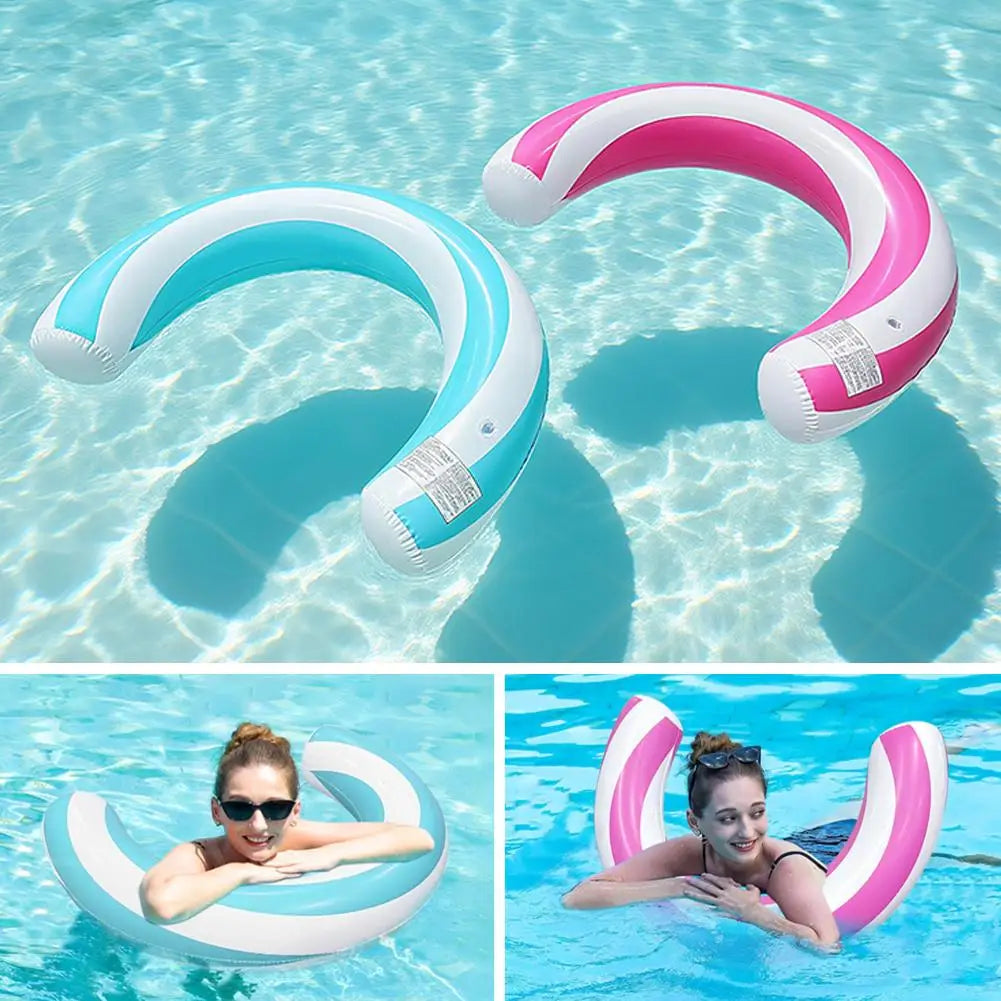 U-Shape Inflatable Pool Float – PVC Striped Adult Swim Lounger