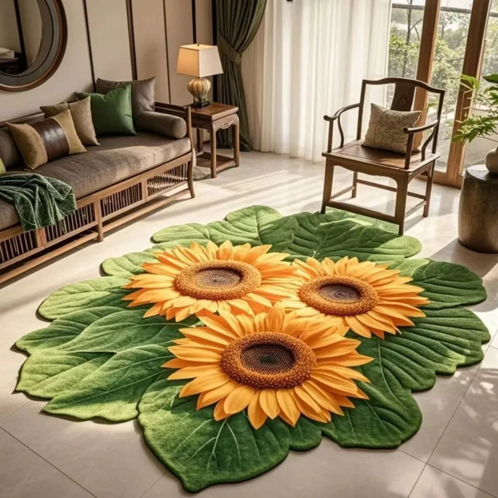 Sunflower Shape Soft Non-Slip Floor Mat – 60x60cm Absorbent Rug
