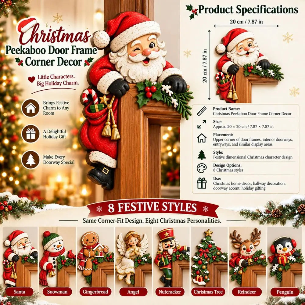 Wooden Christmas Door Frame Corner Decor – Holiday Topper