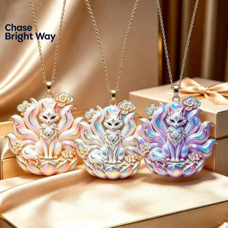 Nine Tailed Fox Enamel Pendant Necklace | Chinese Mythology