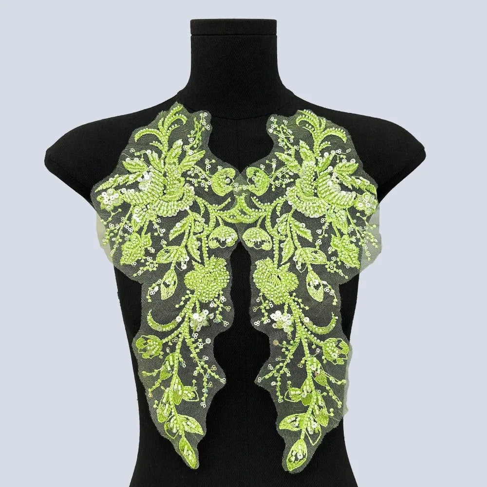 Beaded Sequin Floral Mesh Embroidery Applique Patch – 1 Pair