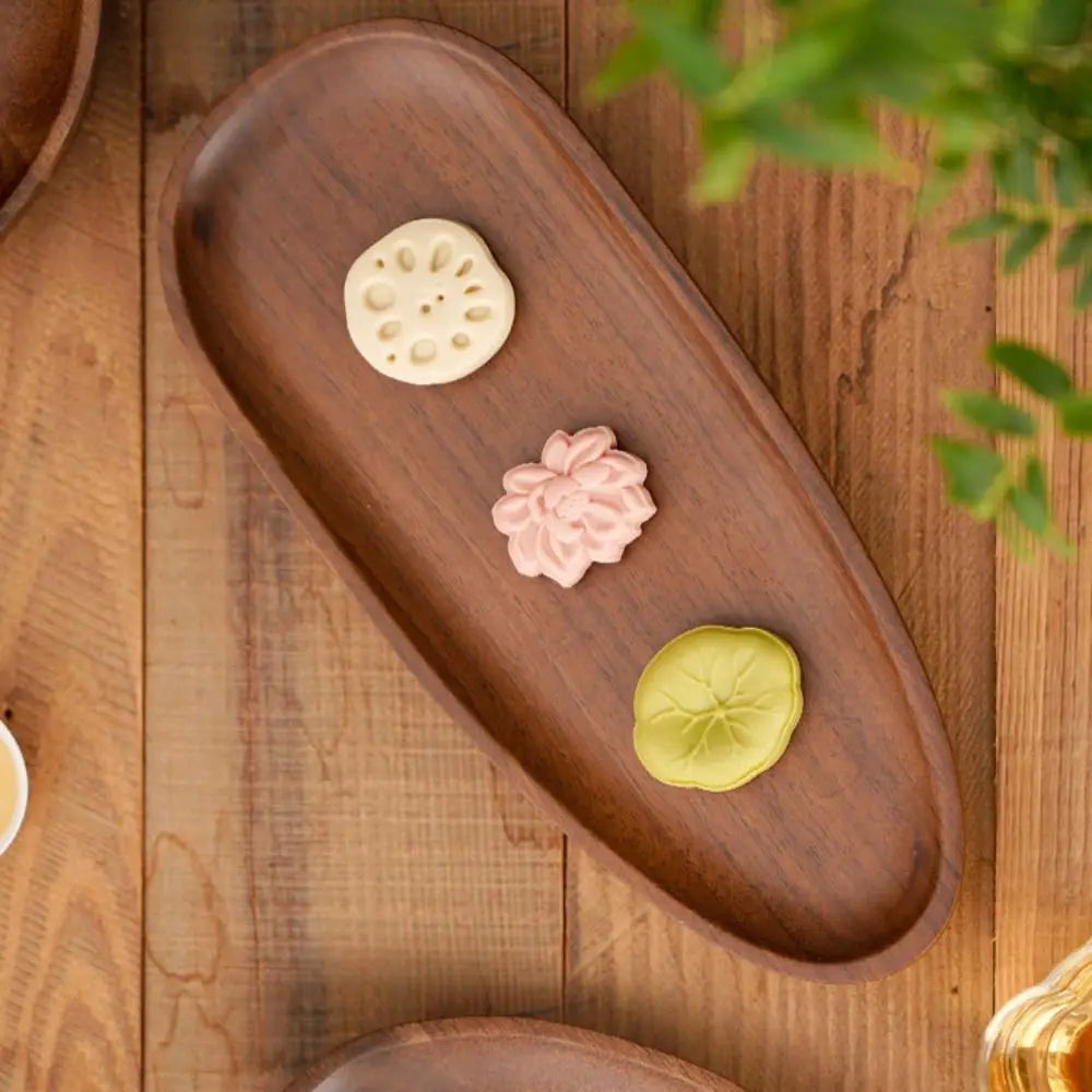 Oval Walnut Wood Serving Tray with Elevated Base | 3 Styles