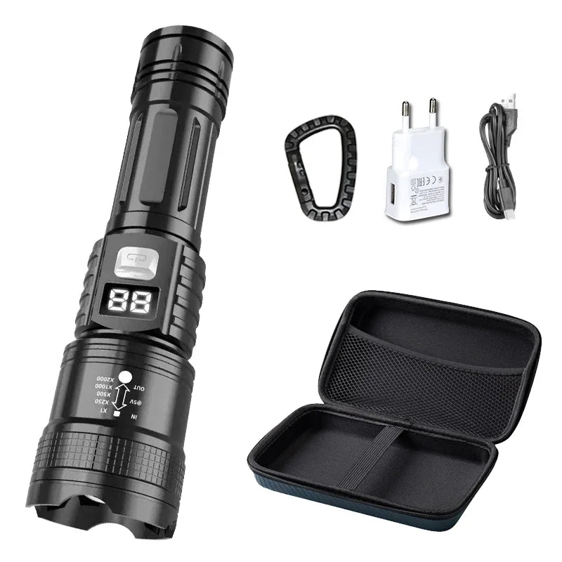Tactical LED Flashlight USB Rechargeable Zoom Torch – 3 Modes