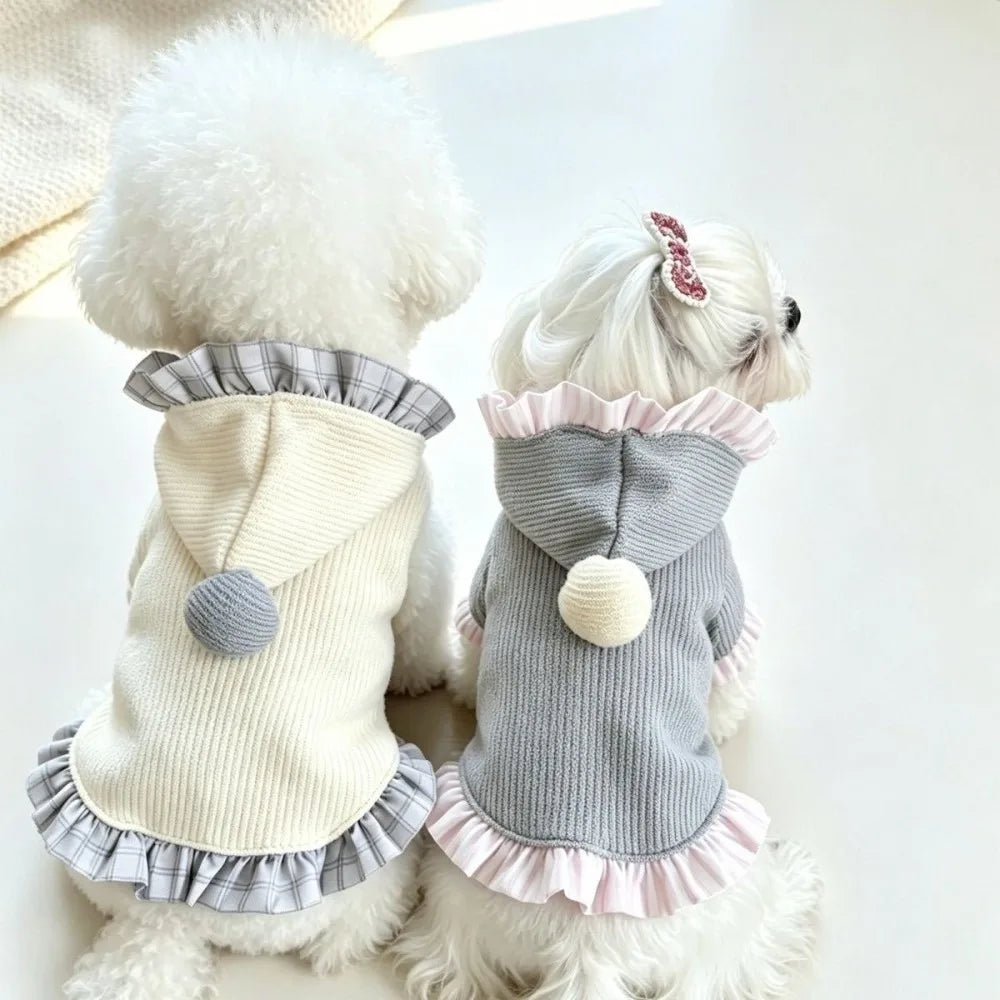 Hooded Sleeveless Pet Dress – Ruffle Trim Cat & Dog Outfit