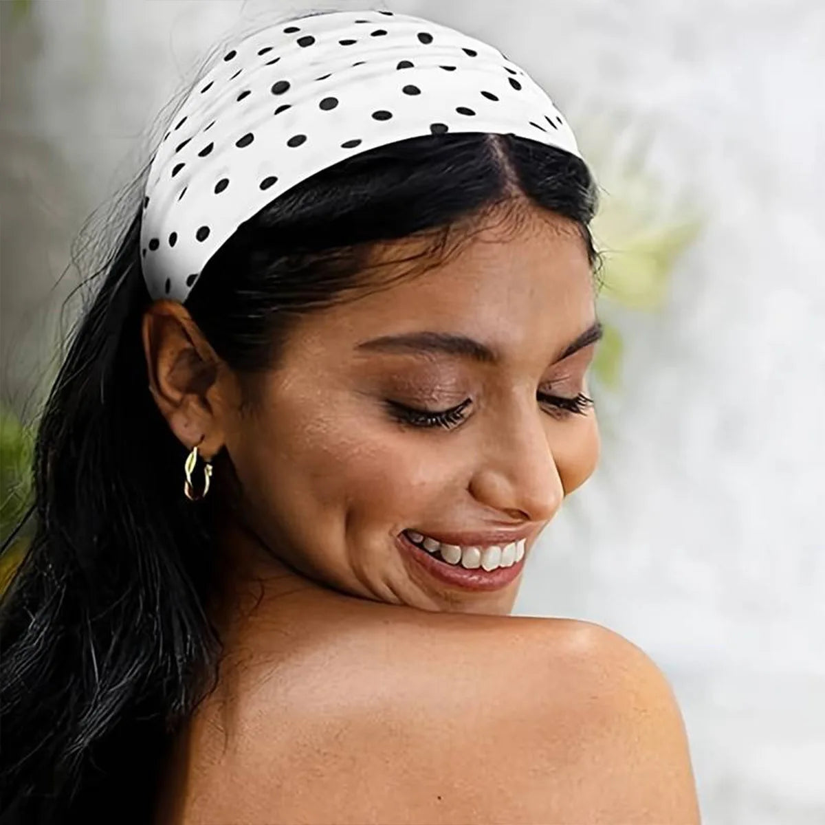 Y2K Boho Polka Dot Wide Headband – Women's Stretch Hair Wrap