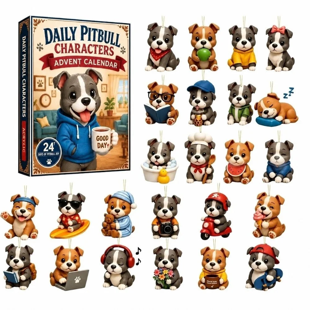 24-Piece Pug Advent Calendar – Acrylic Christmas Ornaments