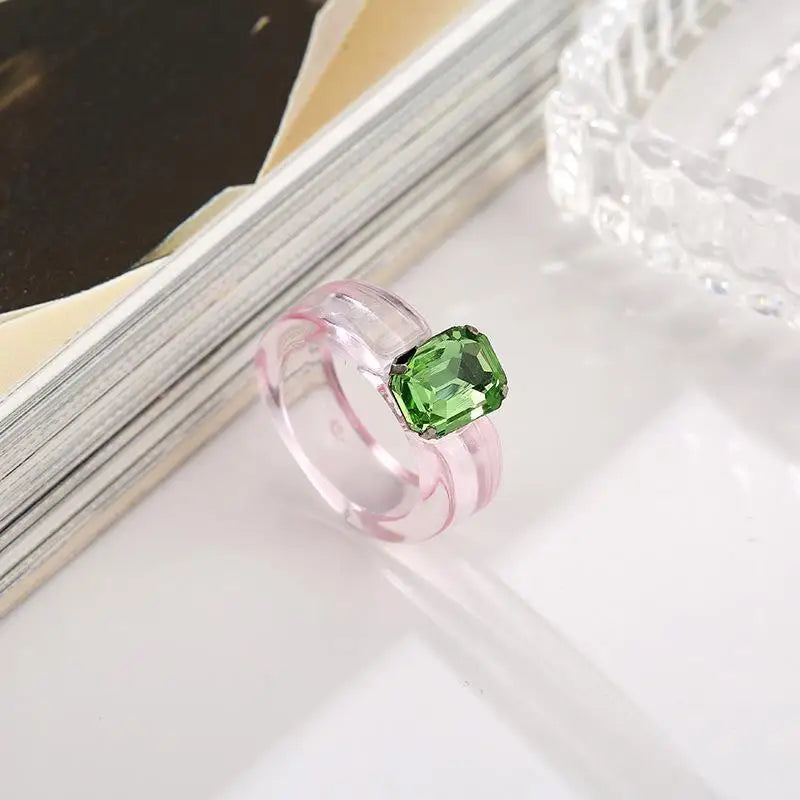 Y2K Chunky Resin Ring – Candy Color Rhinestone Fashion Jewelry