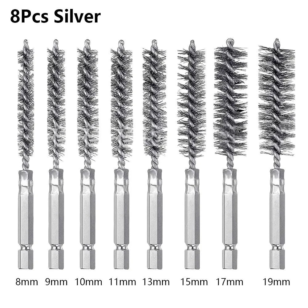 Stainless Steel Bore Brush Set 8–25mm | 6–14Pcs with 1/4" Hex