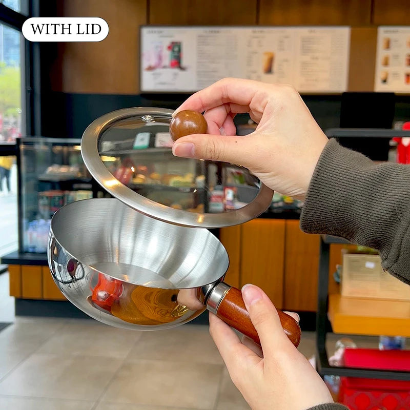 Stainless Steel Bowl Walnut Handle & Lid – Single Serve 17-20cm