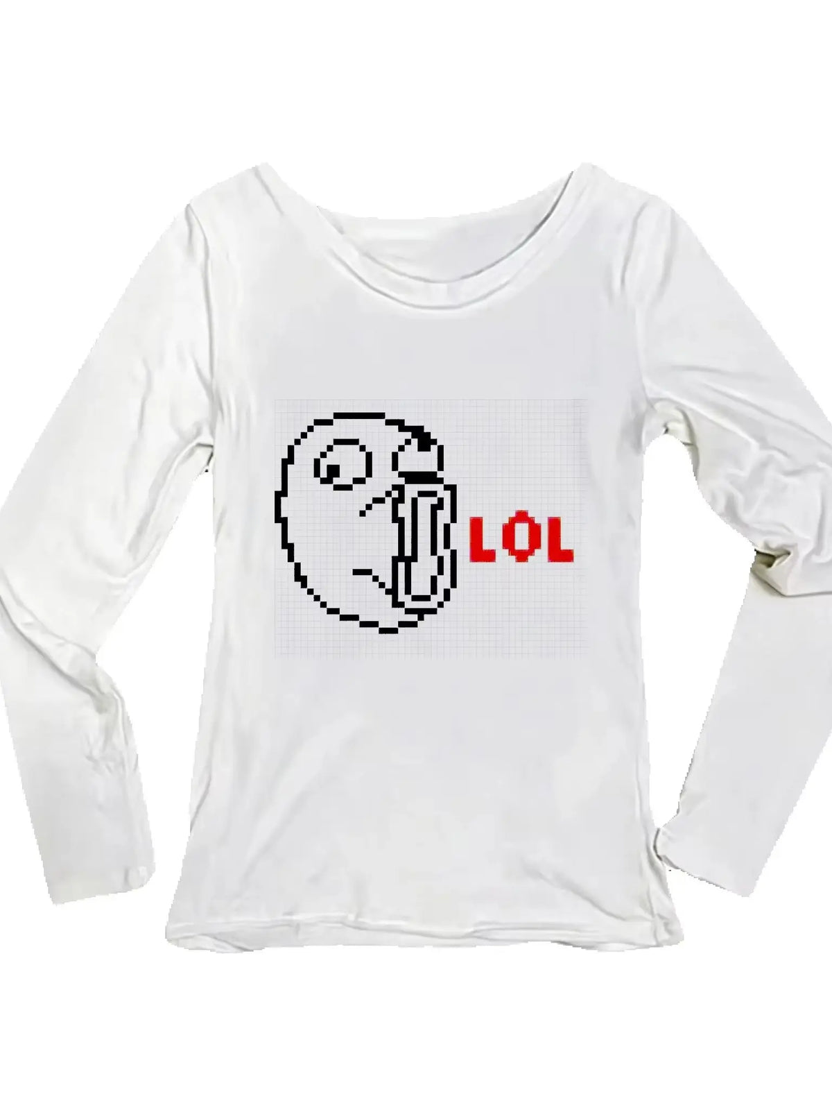 Women's Y2K Pixel Meme Long Sleeve Slim Fit Tee | Graphic Top