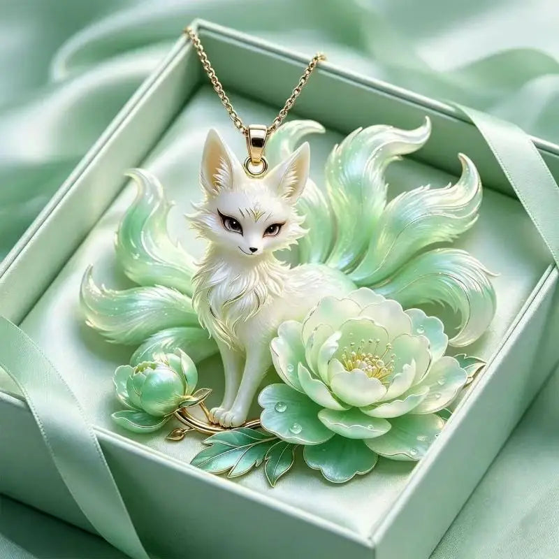 Nine Tailed Fox & Peony Pendant Necklace – Nickel Free