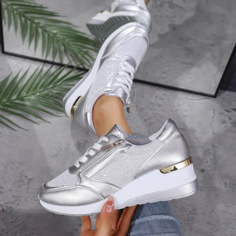 Women's Wedge Sneakers – Side Zip Breathable Walking Shoes