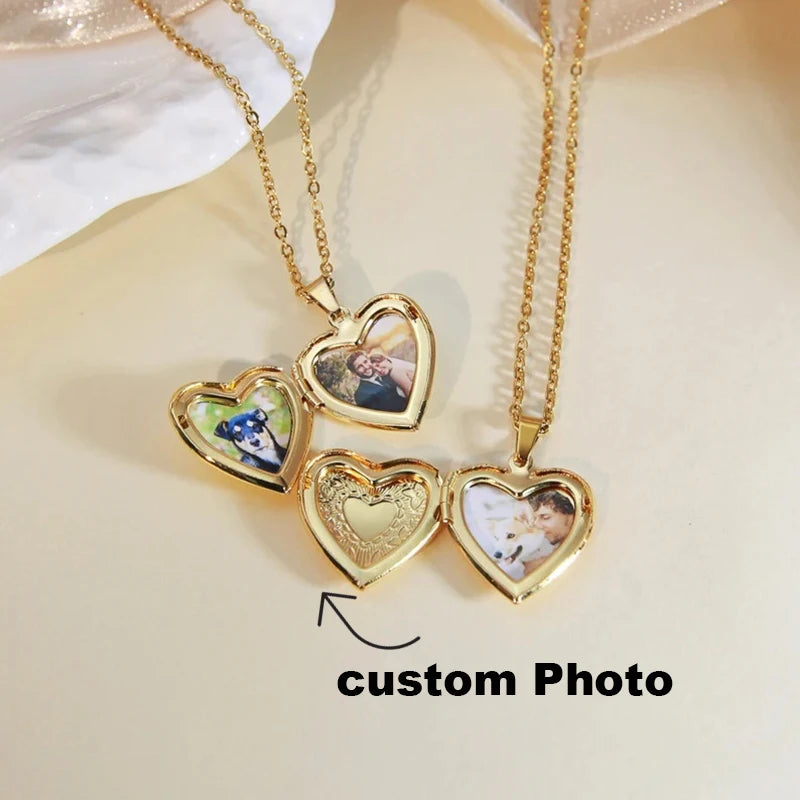 18K Gold Plated Heart Locket Custom Photo Necklace | Personalized