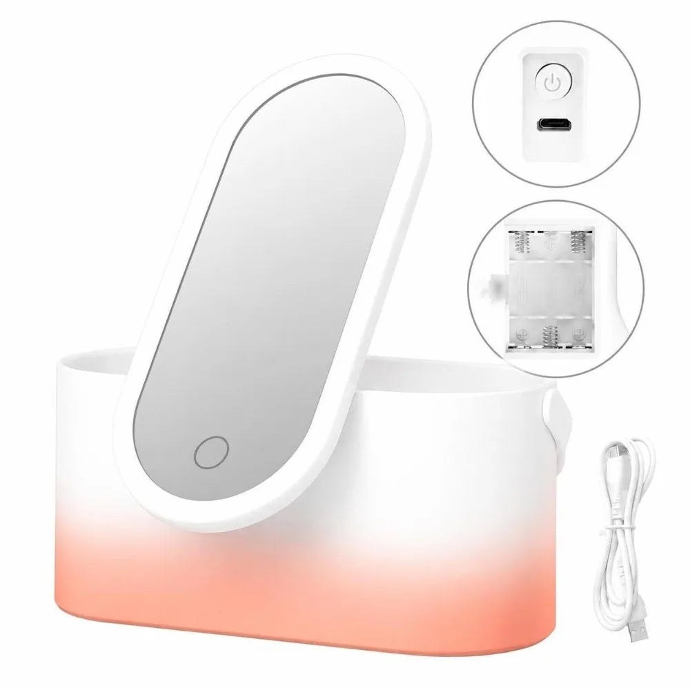 LED Makeup Mirror with Storage Case – Touch Control & USB