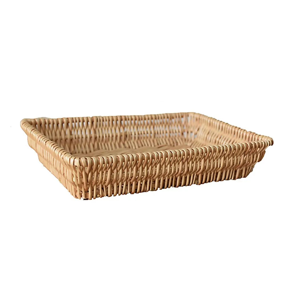 Woven Wicker Serving Tray & Bread Basket – Rectangle Storage