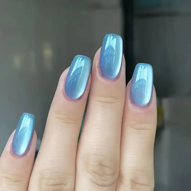 24pcs Short Square Press On Nails – Cat Eye Glitter Ballet Tips