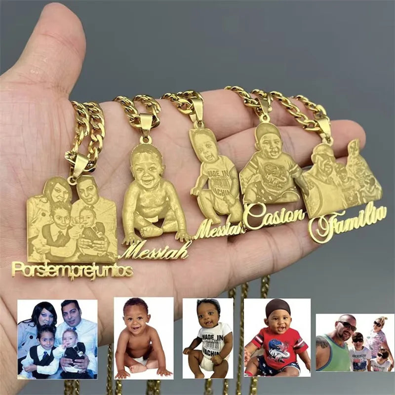 Custom Photo Nameplate Pendant Necklace | 18K Gold Plated