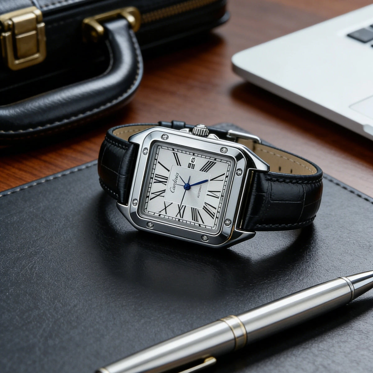 Women's Square Roman Numeral Quartz Watch | Leather Strap