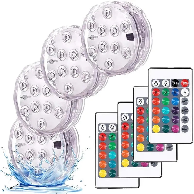 RGB Underwater LED Pool Light – 10 LED Remote IP68 Waterproof