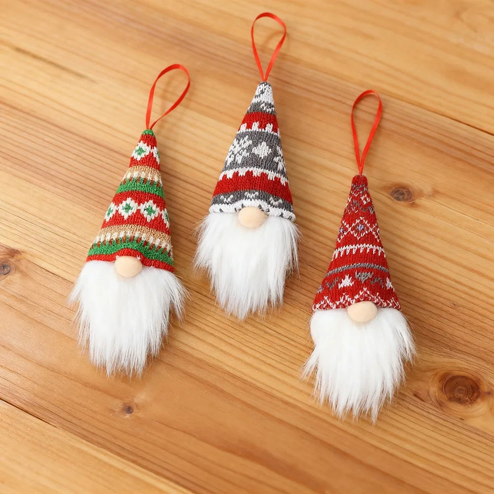 Nordic Knitted Christmas Gnome Ornaments – Red & Grey 3-Pack