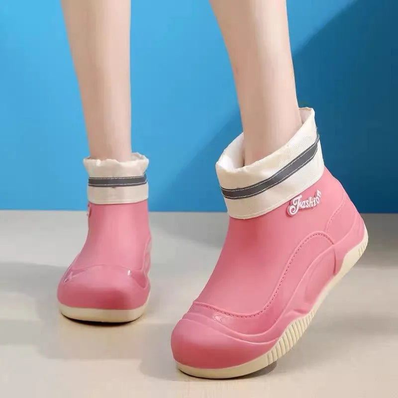 LEDP Women's Waterproof Non-Slip Ankle Rain Boots | Thick Sole