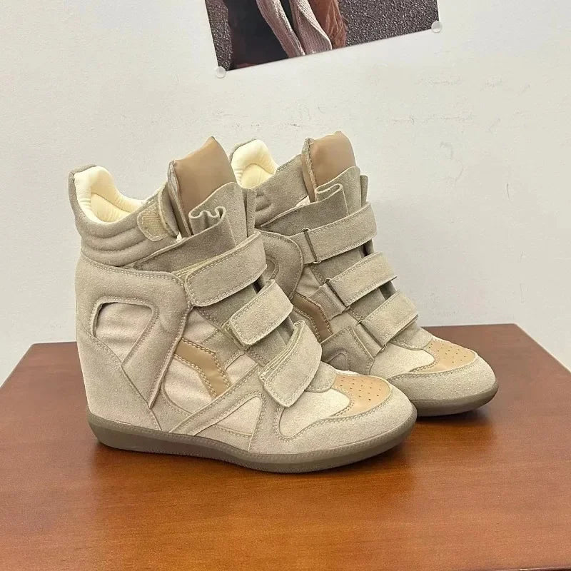 LEDP Women's Ankle Boots – 8CM Hidden Wedge Heel Split Leather