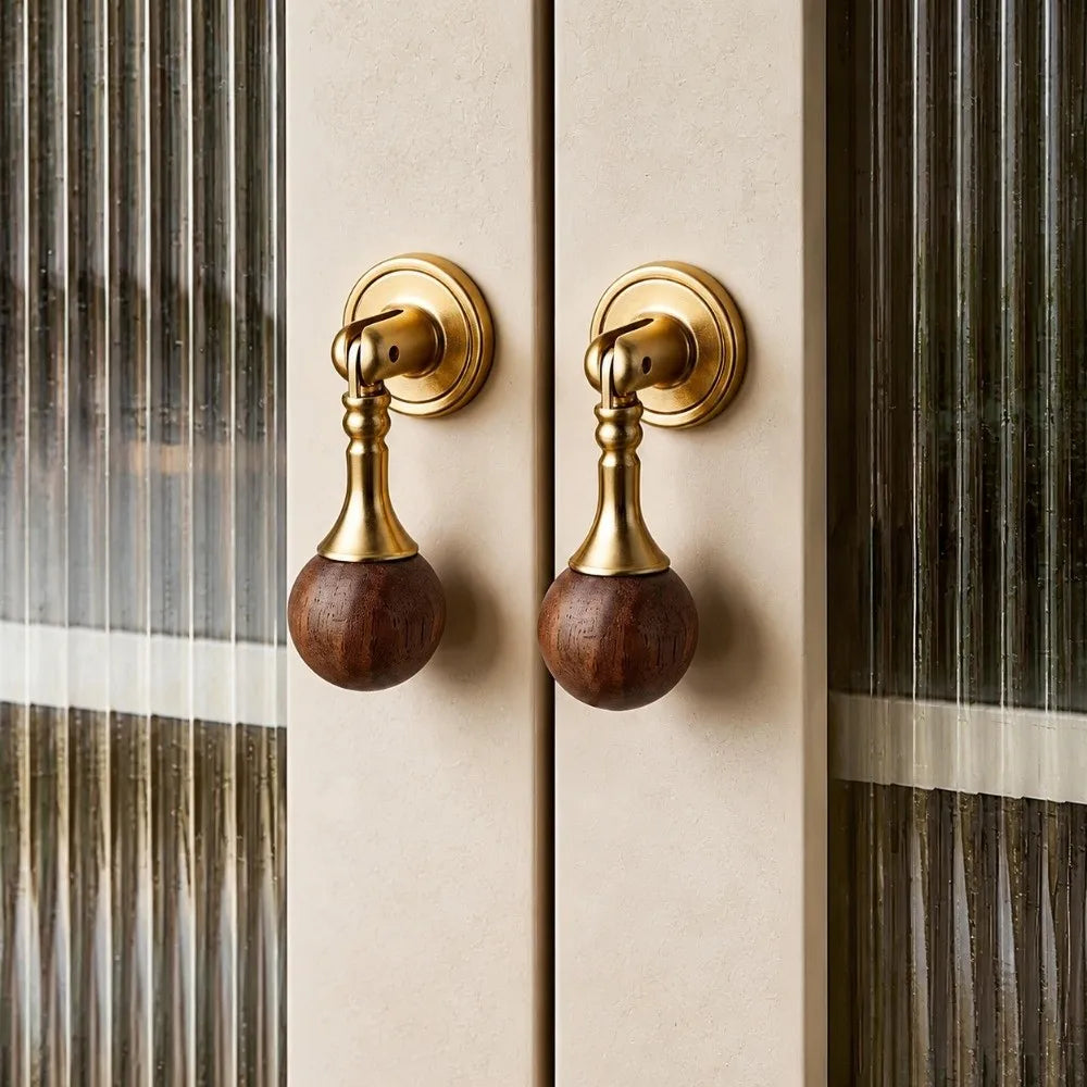 Vintage Walnut Marble Cabinet Pull Handle – Wood Drawer Knob