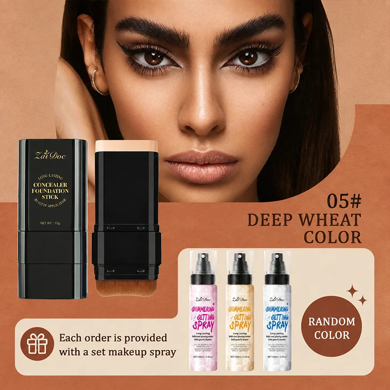 ZaiDoc 2-in-1 Concealer Foundation Stick | 7 Shades + Setting Spray