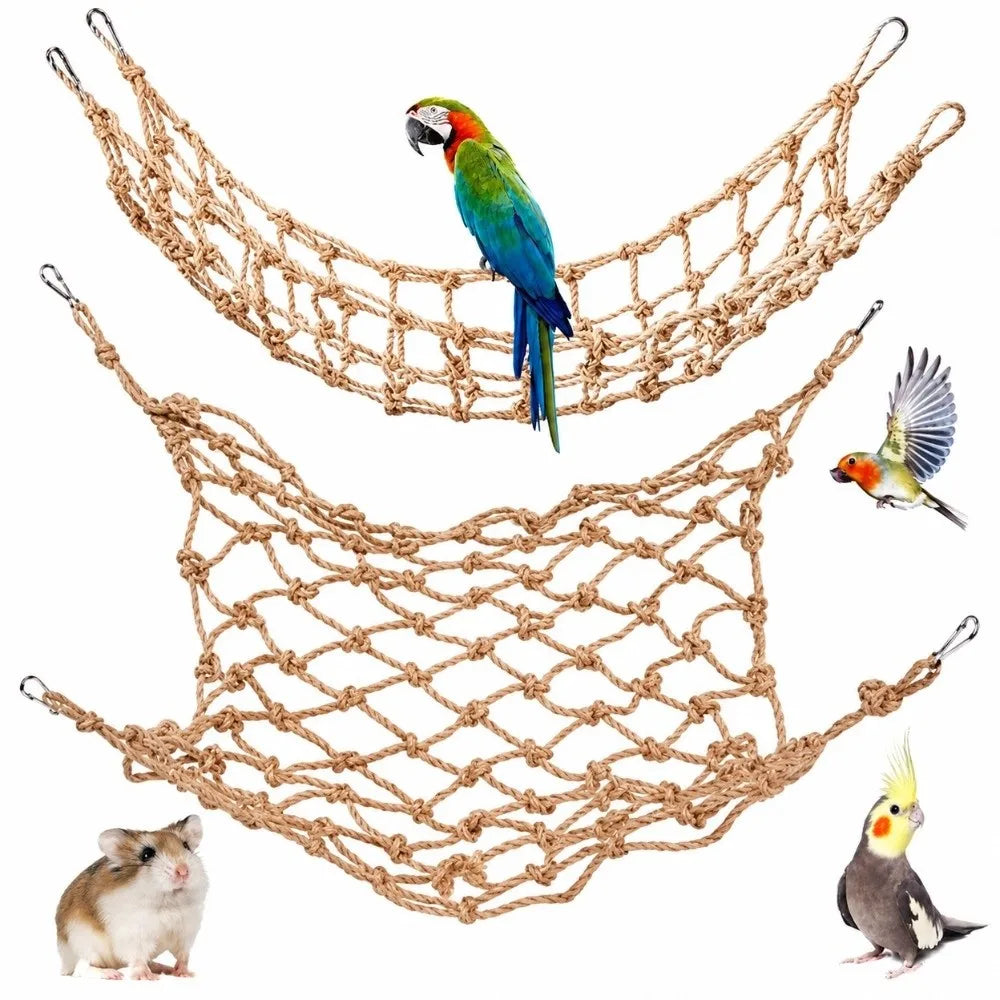 Hemp Rope Bird Climbing Net with Hooks – Parrot Cage Toy