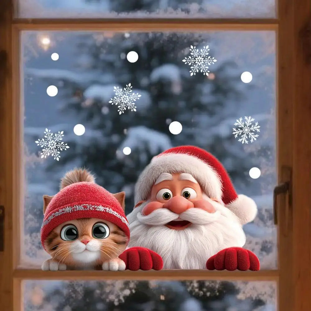 Christmas Window Clings 2-Pack – Santa Snowflake PVC Decals