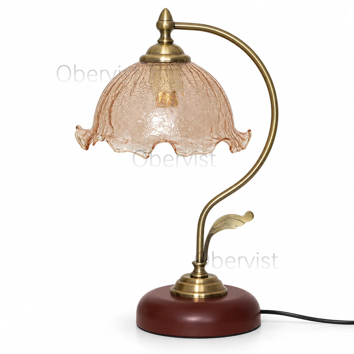 Vintage Crackle Glass Table Lamp | Antique Brass E27 Bedside